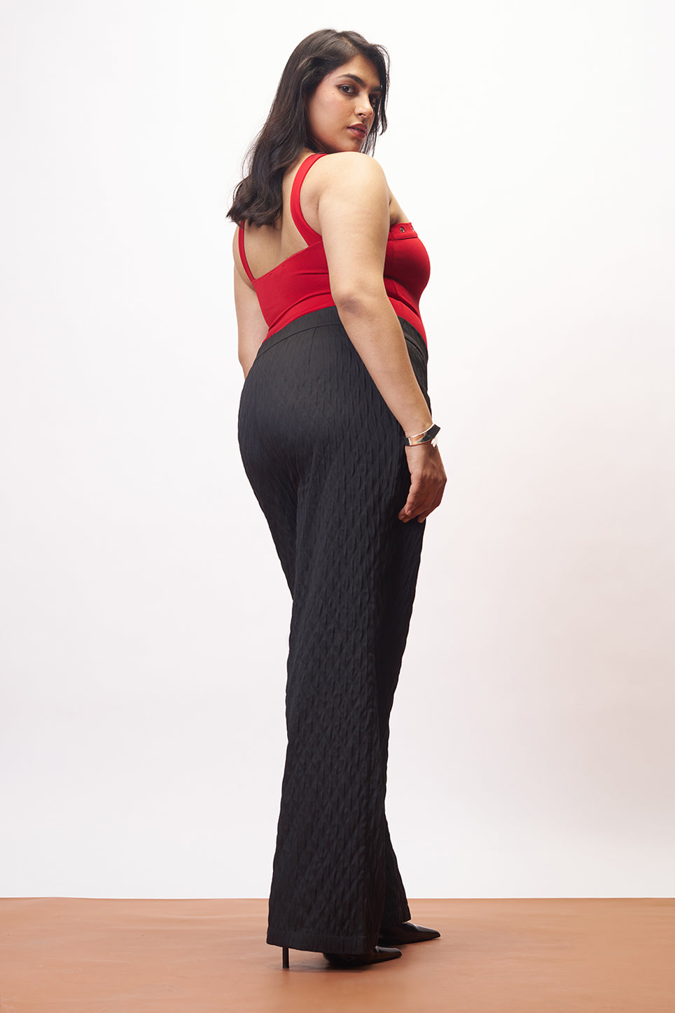 Curve Raven Black Textured Straight Pants