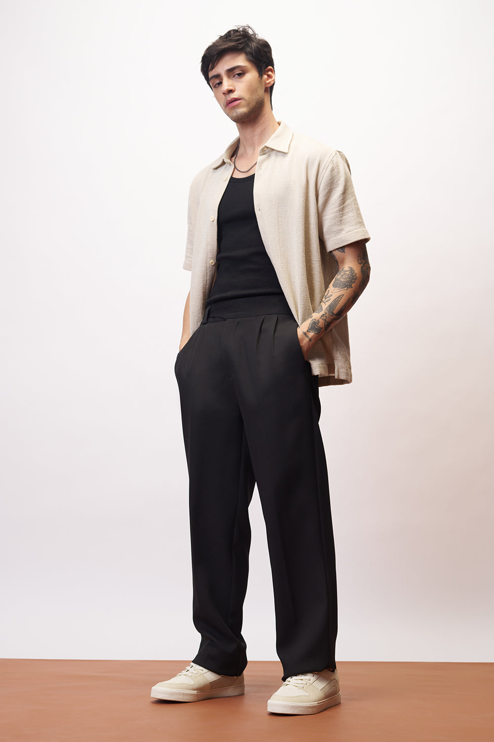 Dense Black Gurkha Men's Straight Korean Pants