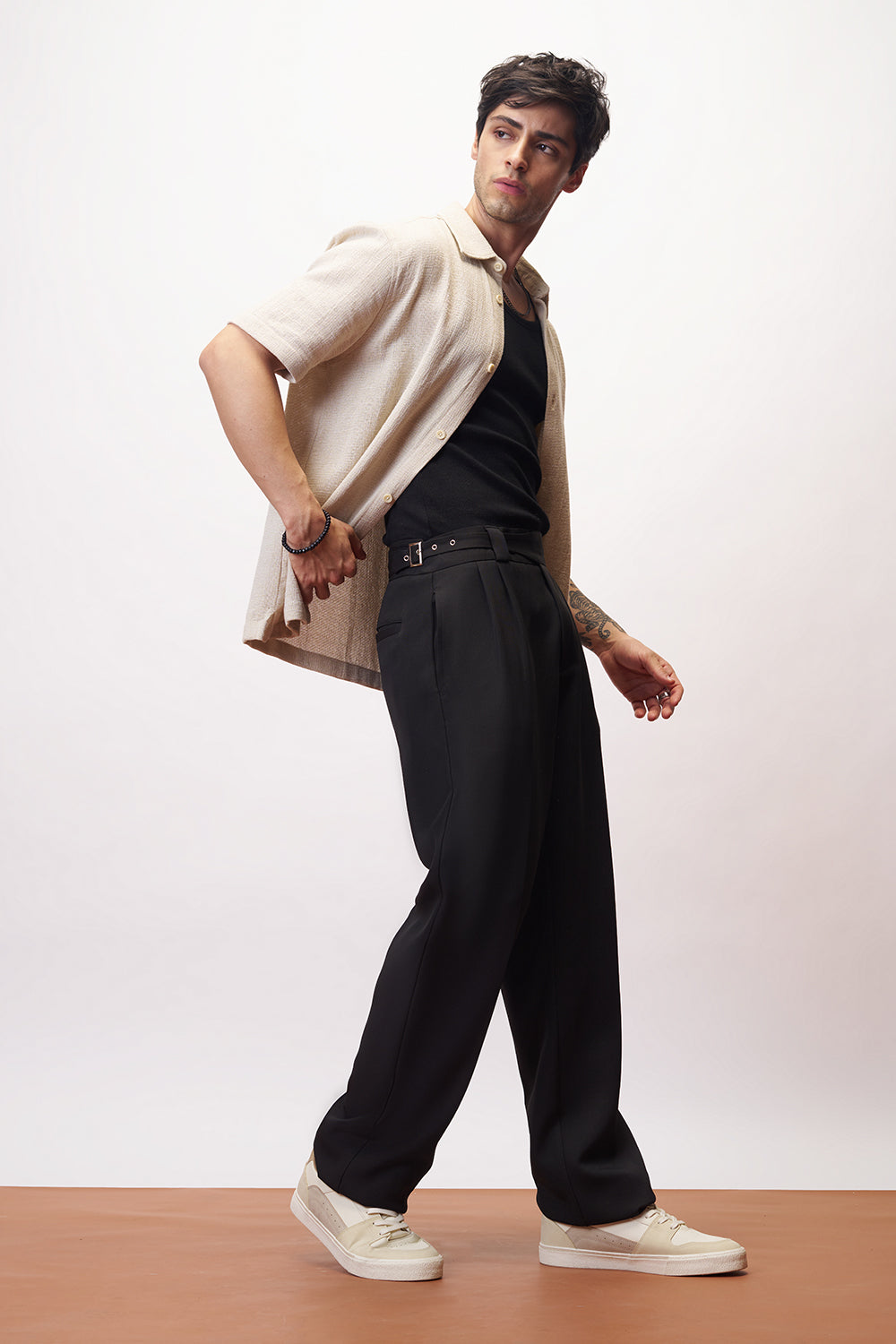 Dense Black Gurkha Men's Straight Korean Pants