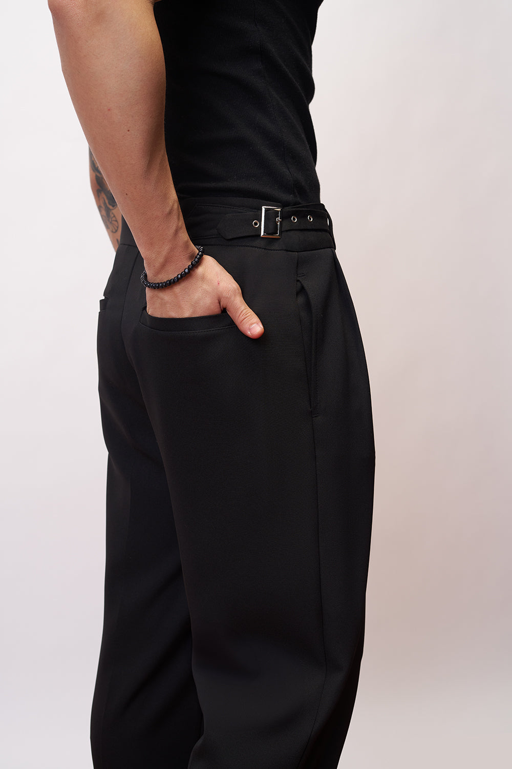 Dense Black Gurkha Men's Straight Korean Pants