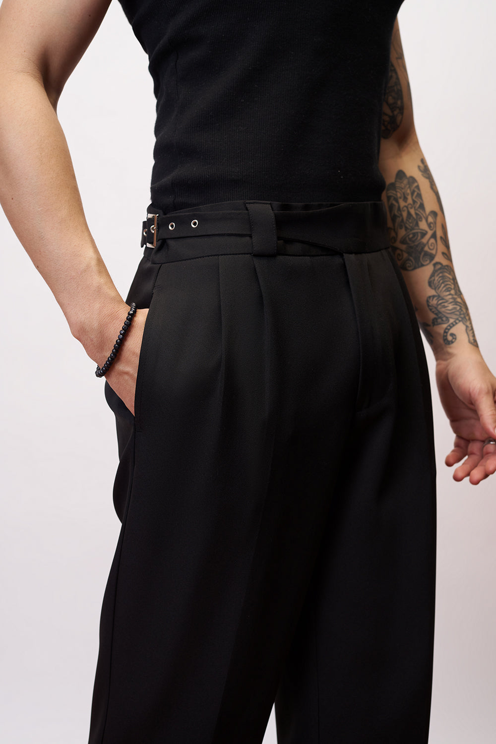 Dense Black Gurkha Men's Straight Korean Pants