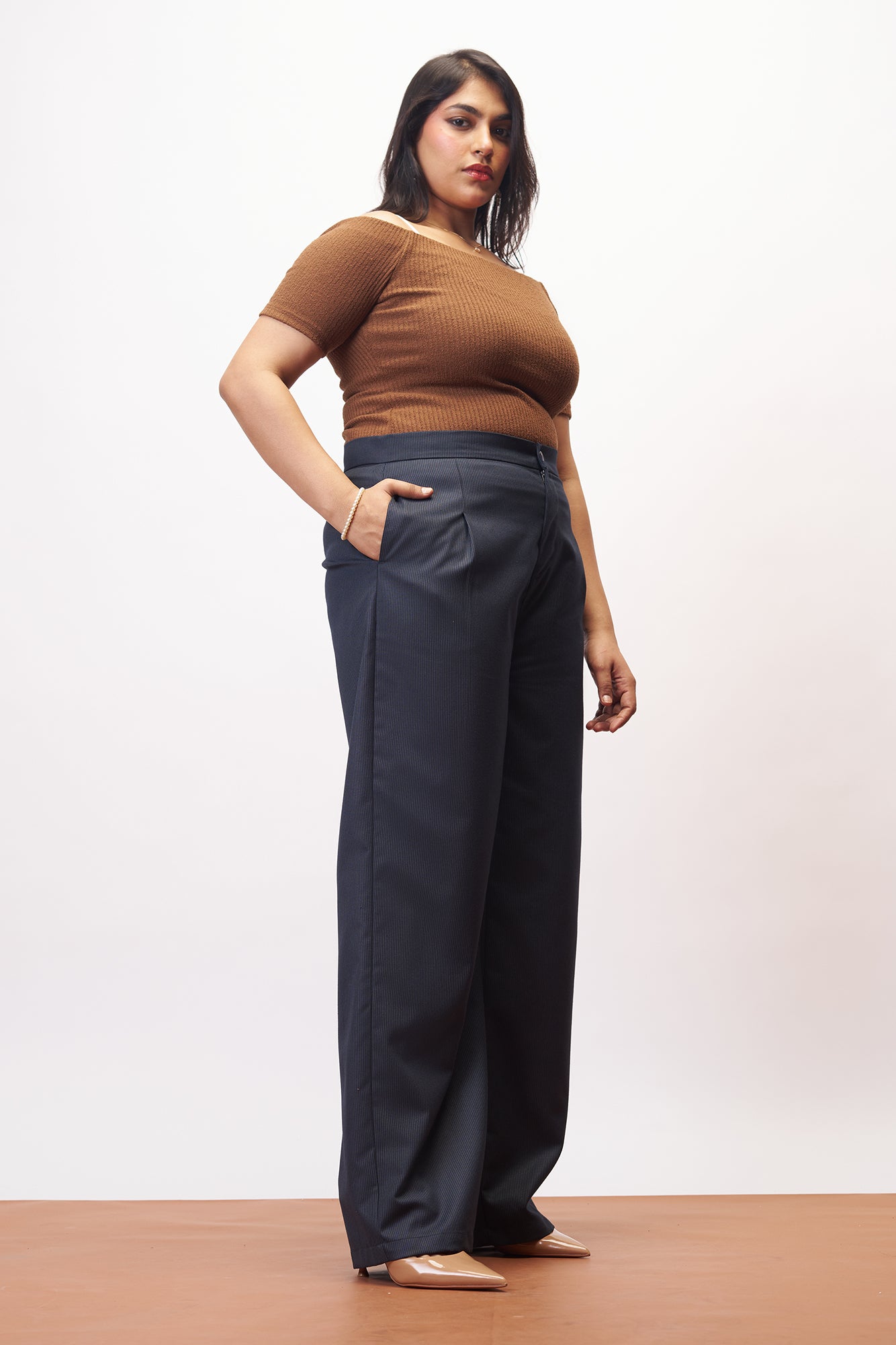 Curve Urban Navy Straight Pinstripe Pants