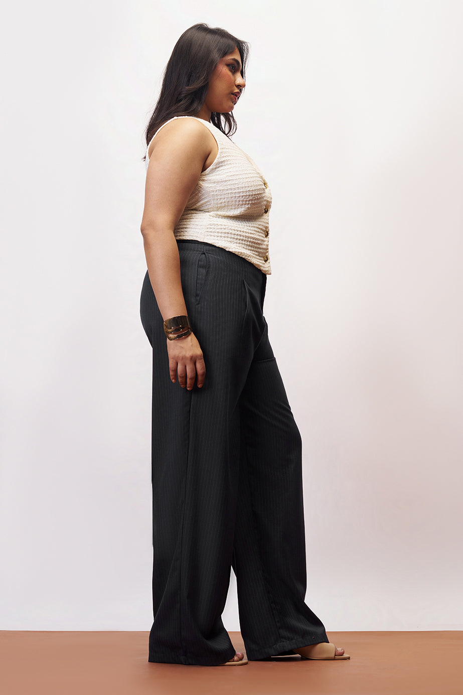 Curve Iconic Black Straight Pinstripe Pants