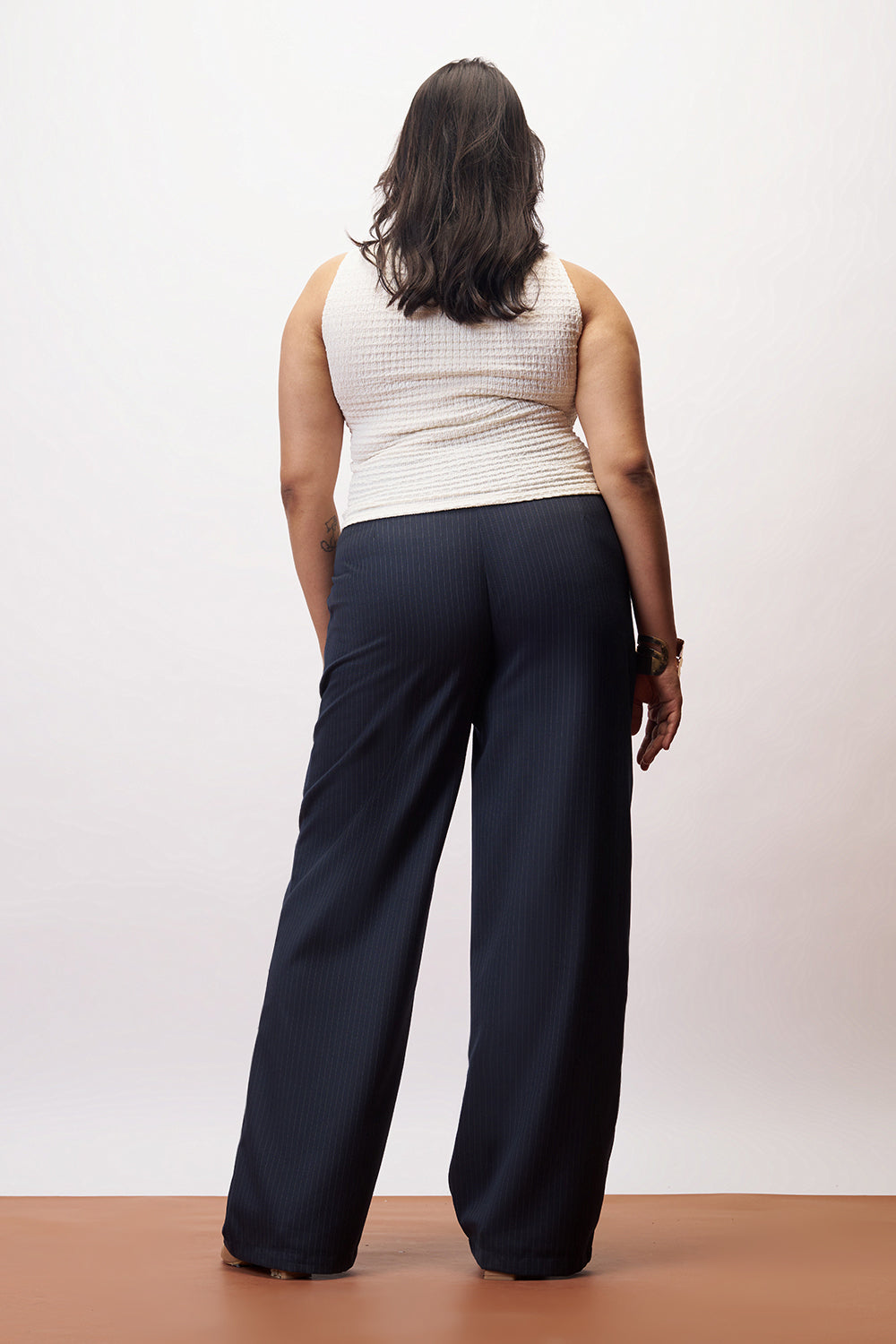 Curve Sleek Navy Straight Pinstripe Pants