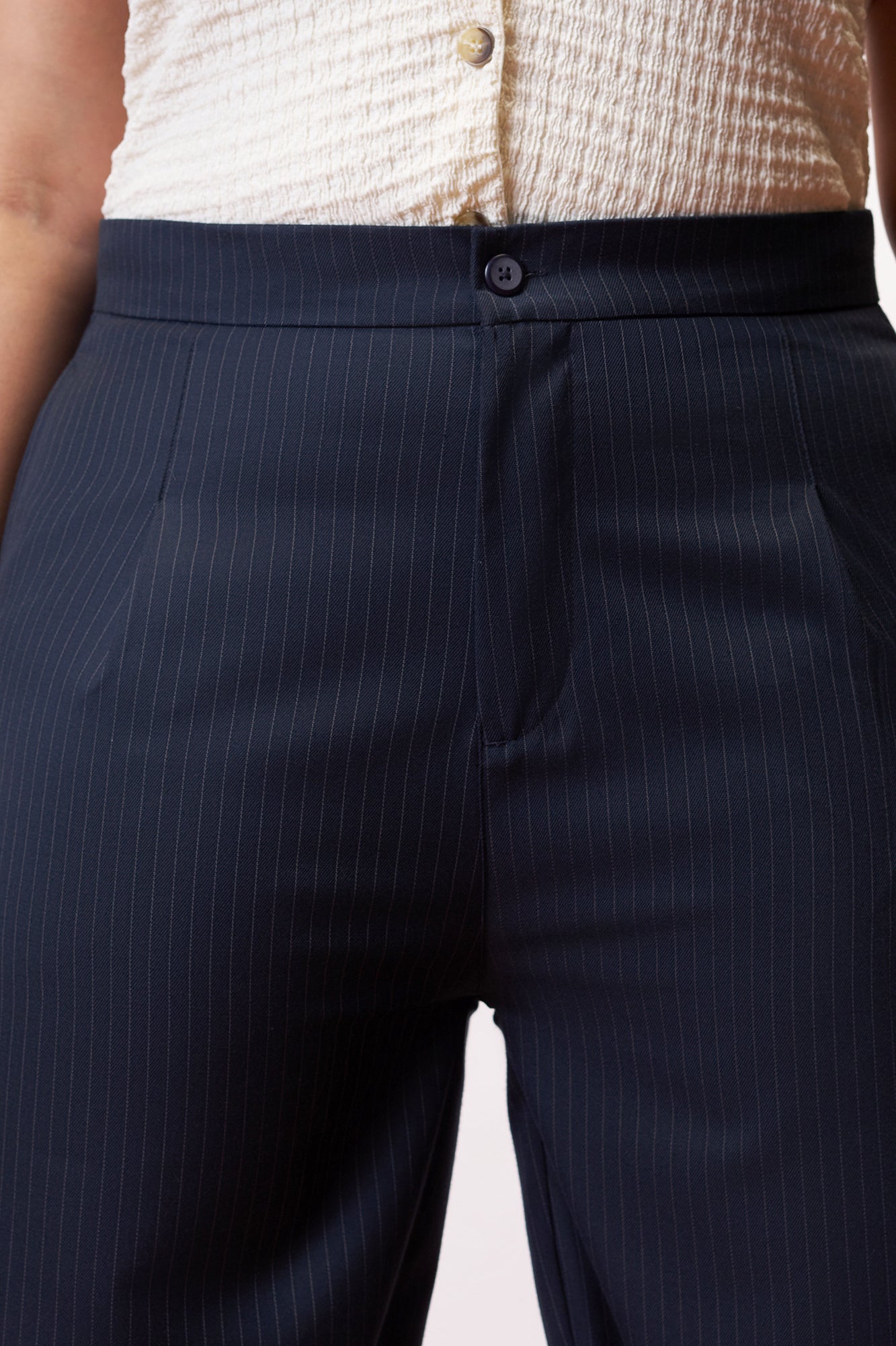 Curve Sleek Navy Straight Pinstripe Pants