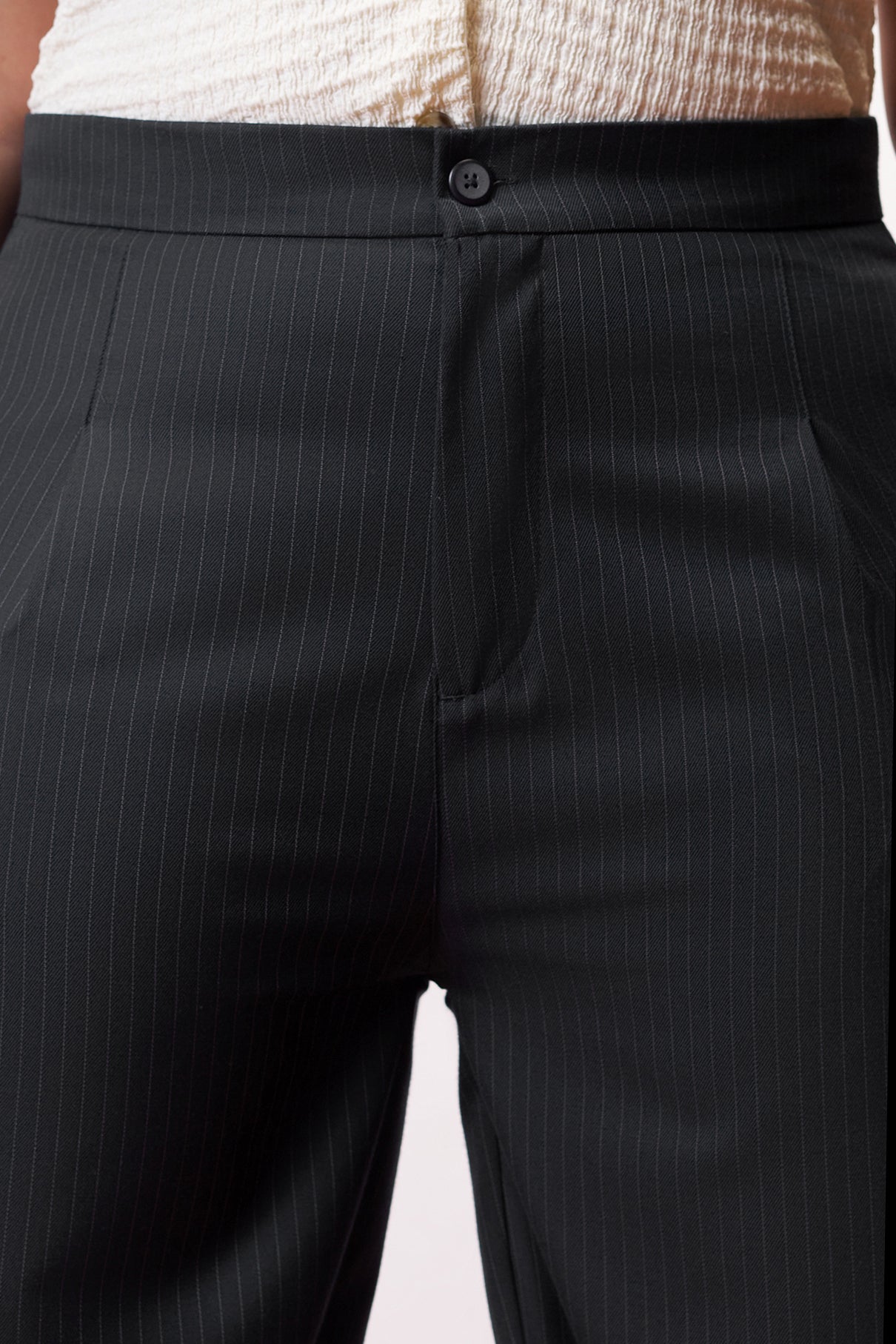 Curve Iconic Black Straight Pinstripe Pants