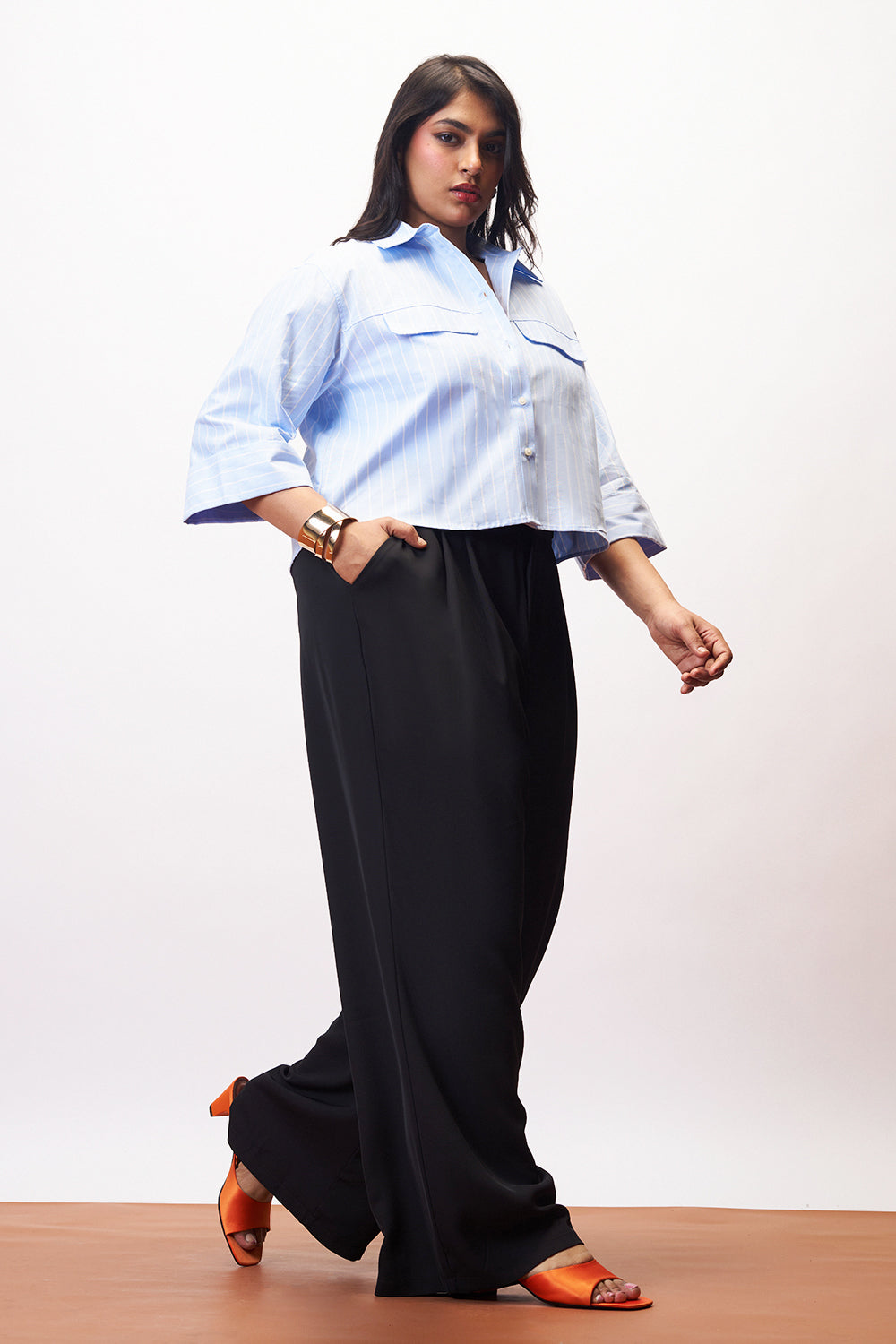 Endless Black Curve Double Button Korean Pants