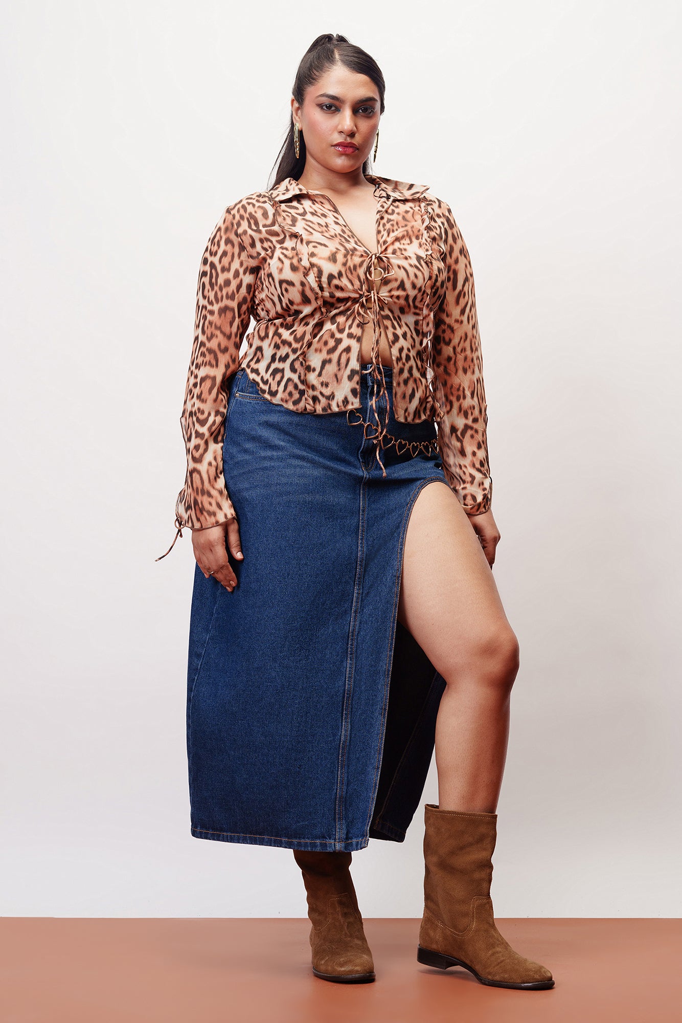 Curve Indigo Sleek High Curved Slit Midi Skirt