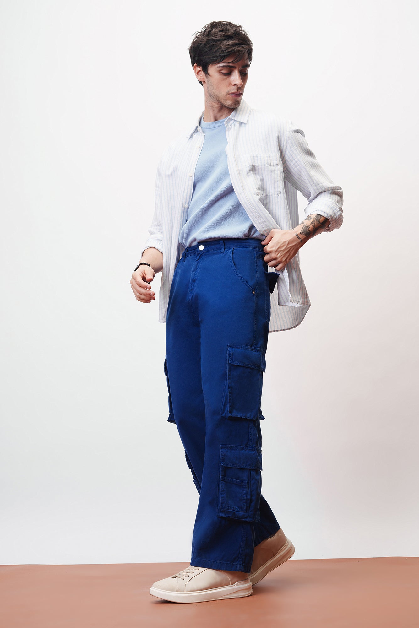 Turbo Blue Men's Baggy Straight Cargo Pants