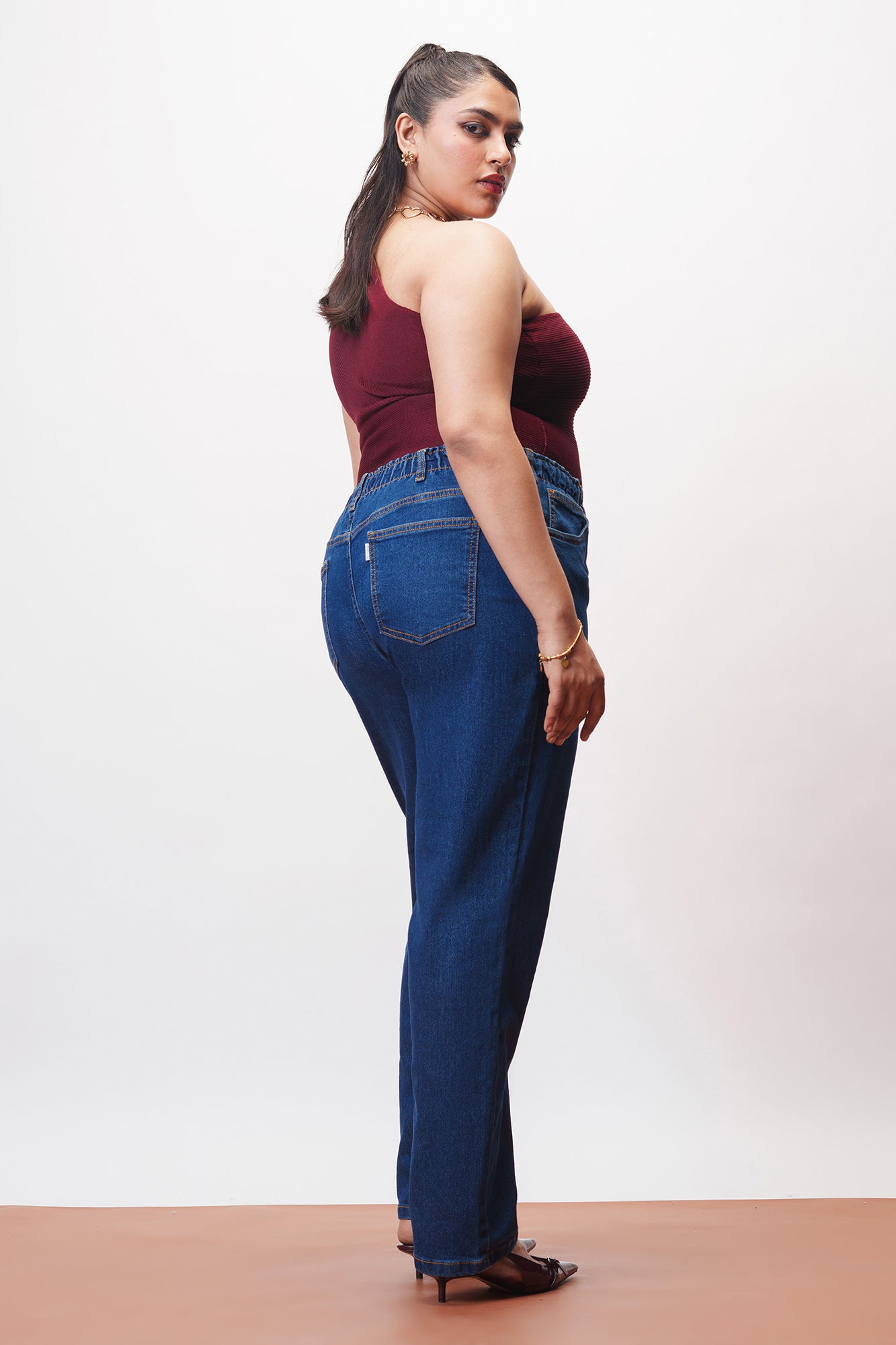 Curve Casual Blue Elasticated Mom Jeans