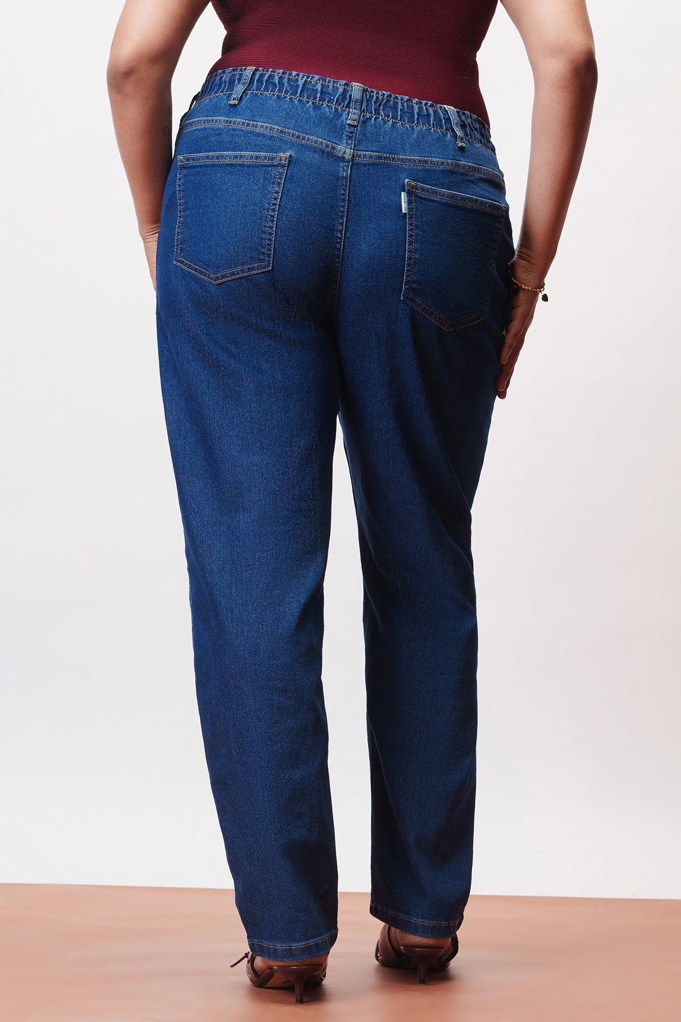 Curve Casual Blue Elasticated Mom Jeans