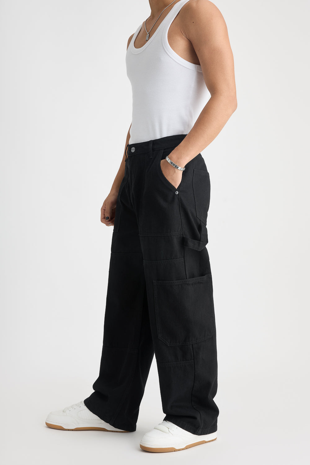 Shadow Black Utility Men's Baggy Straight Cargo Jeans