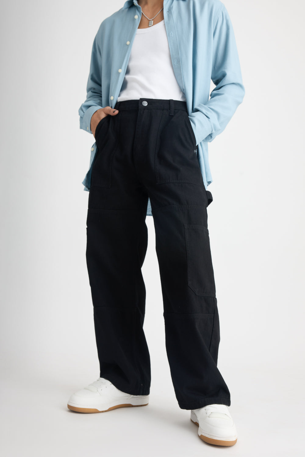 Shadow Black Utility Men's Baggy Straight Cargo Jeans