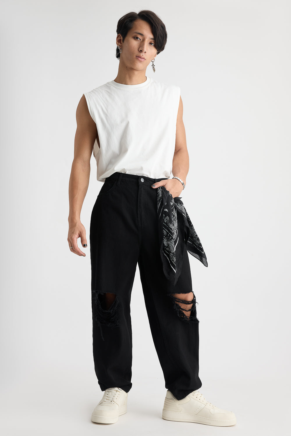 Black Distressed Men's Baggy Slouchy Jeans