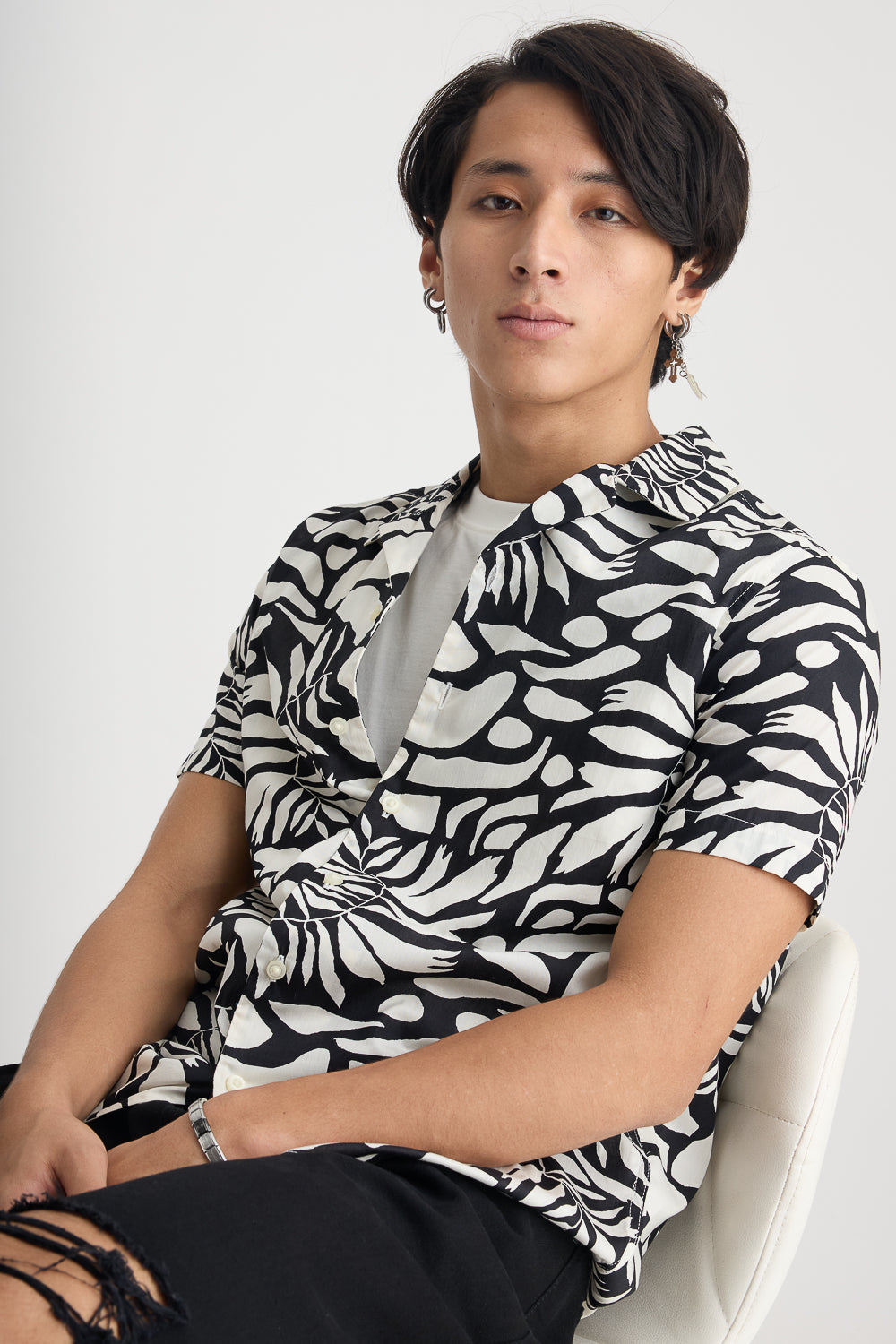 Men's Black And White Printed Shirt
