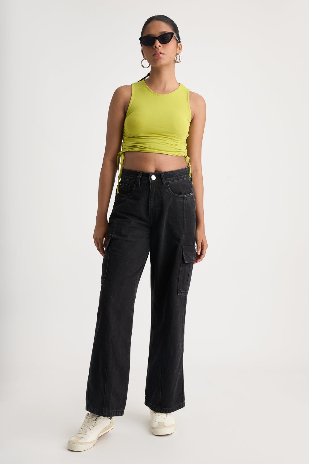 Black Women's Baggy Straight Cargo Jeans