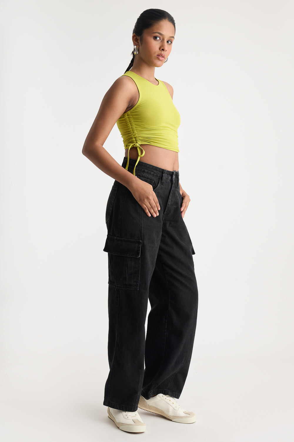 Black Women's Baggy Straight Cargo Jeans