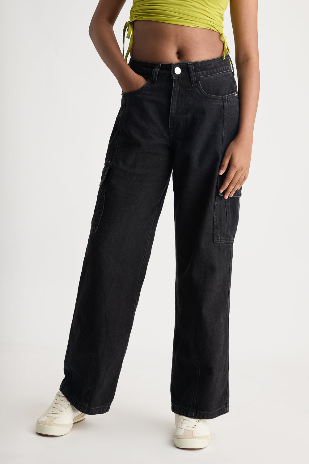 Black Women's Baggy Straight Cargo Jeans
