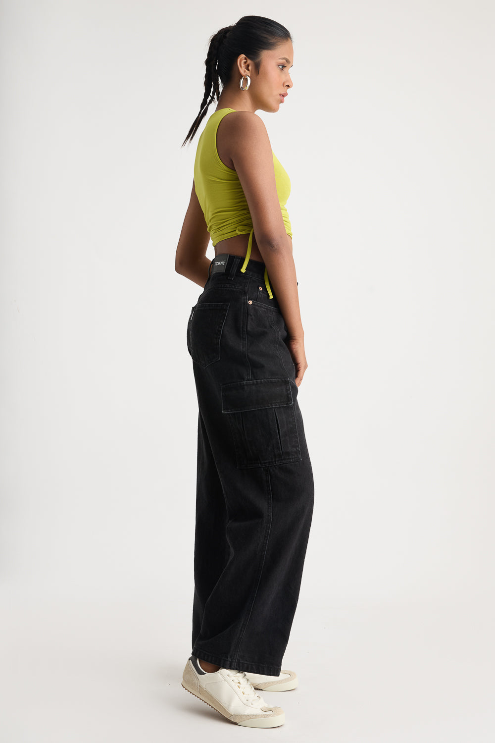 Black Women's Baggy Straight Cargo Jeans