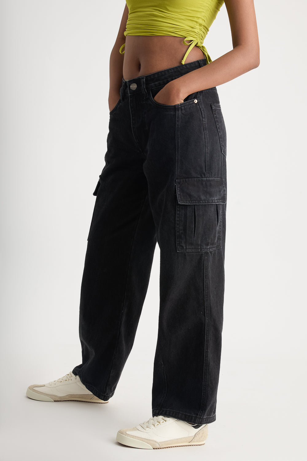 Black Women's Baggy Straight Cargo Jeans