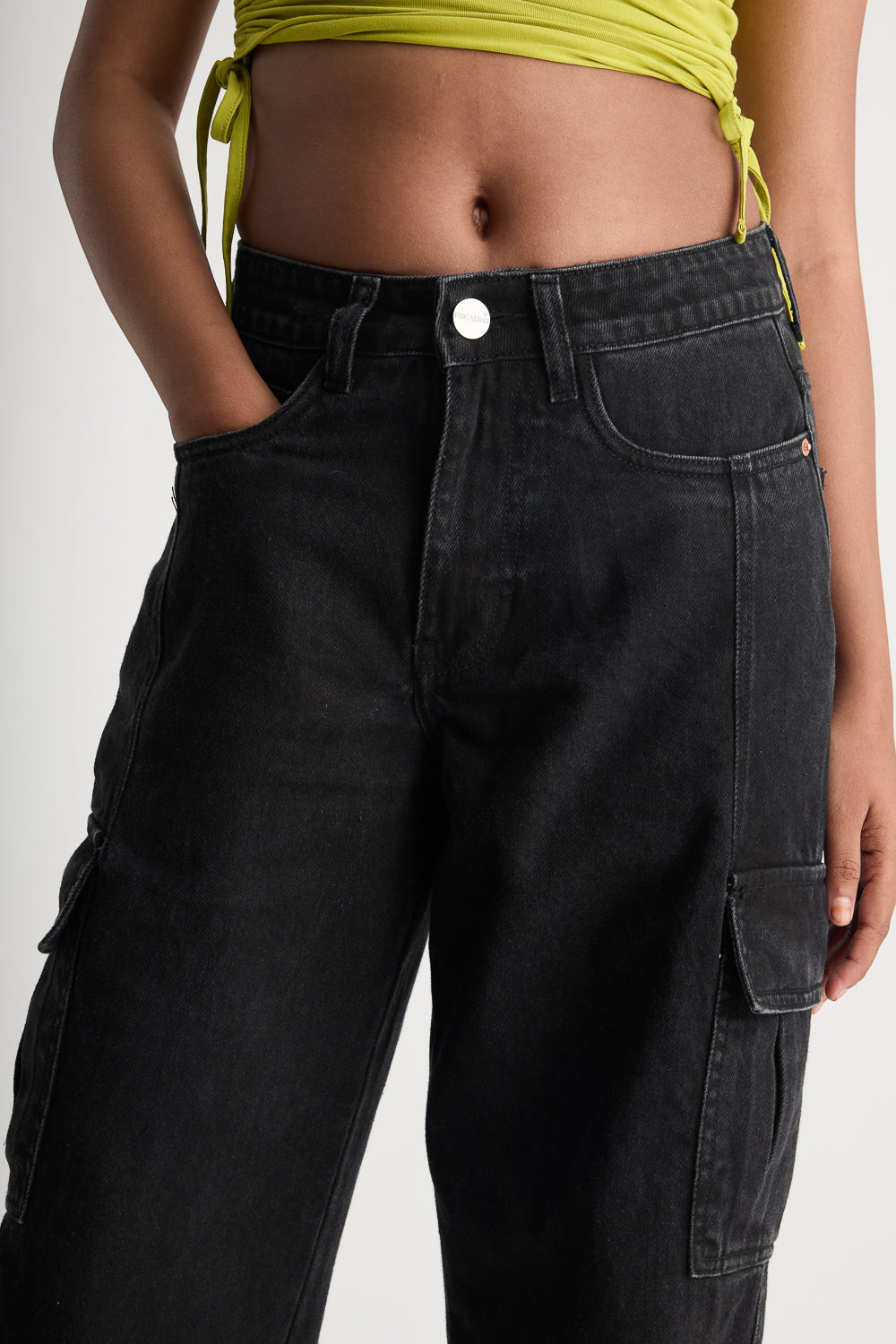 Black Women's Baggy Straight Cargo Jeans