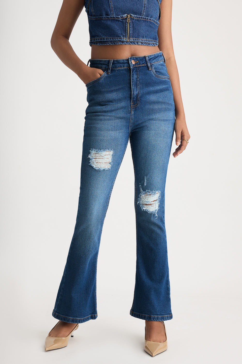 Classic Blue Distress Women's Bootcut Jeans