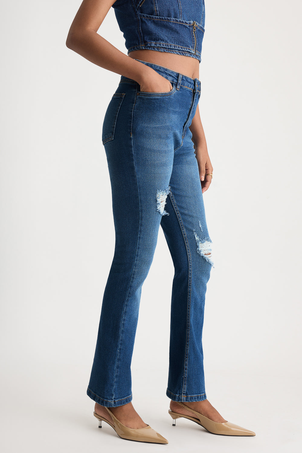 Classic Blue Distress Women's Bootcut Jeans