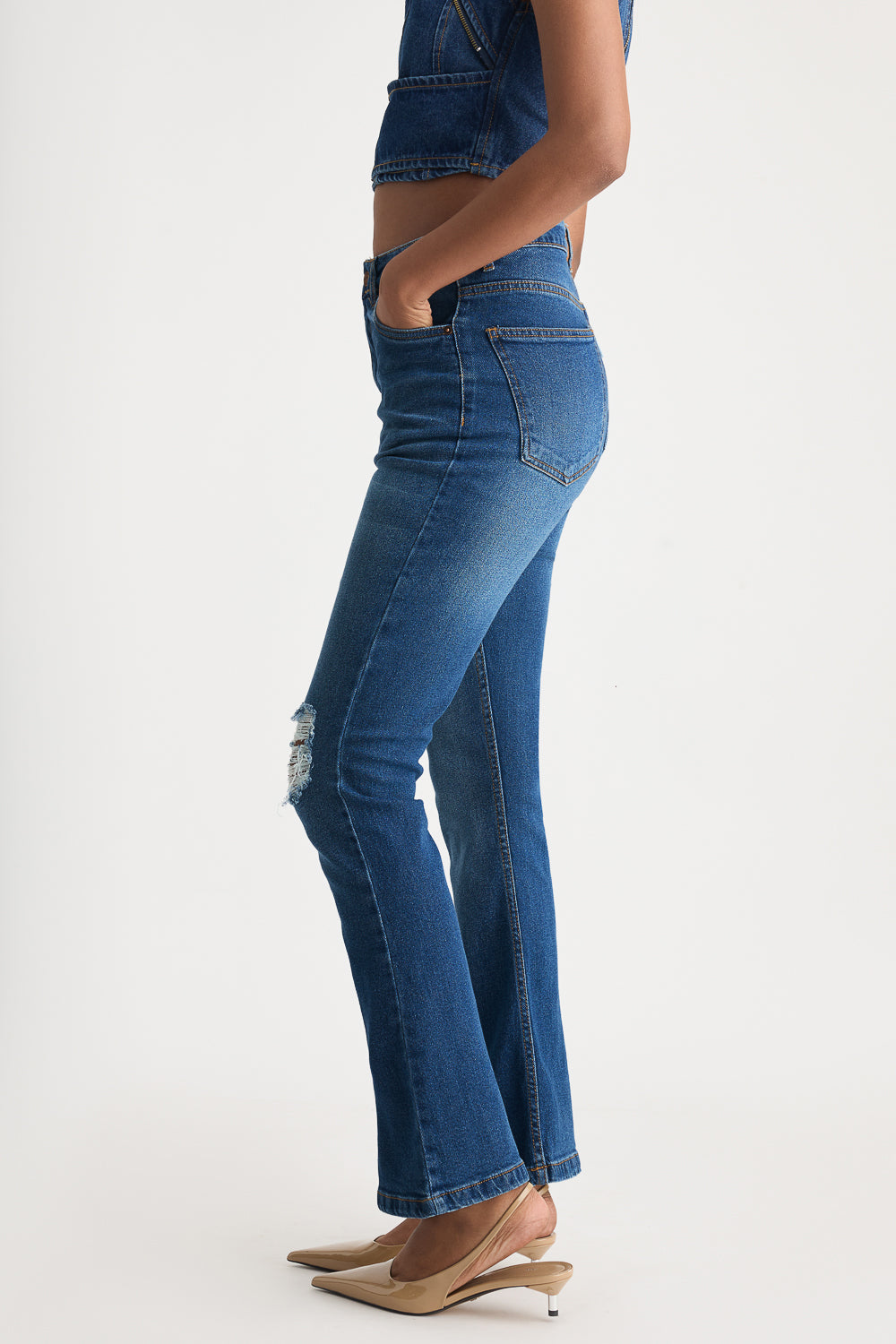 Classic Blue Distress Women's Bootcut Jeans