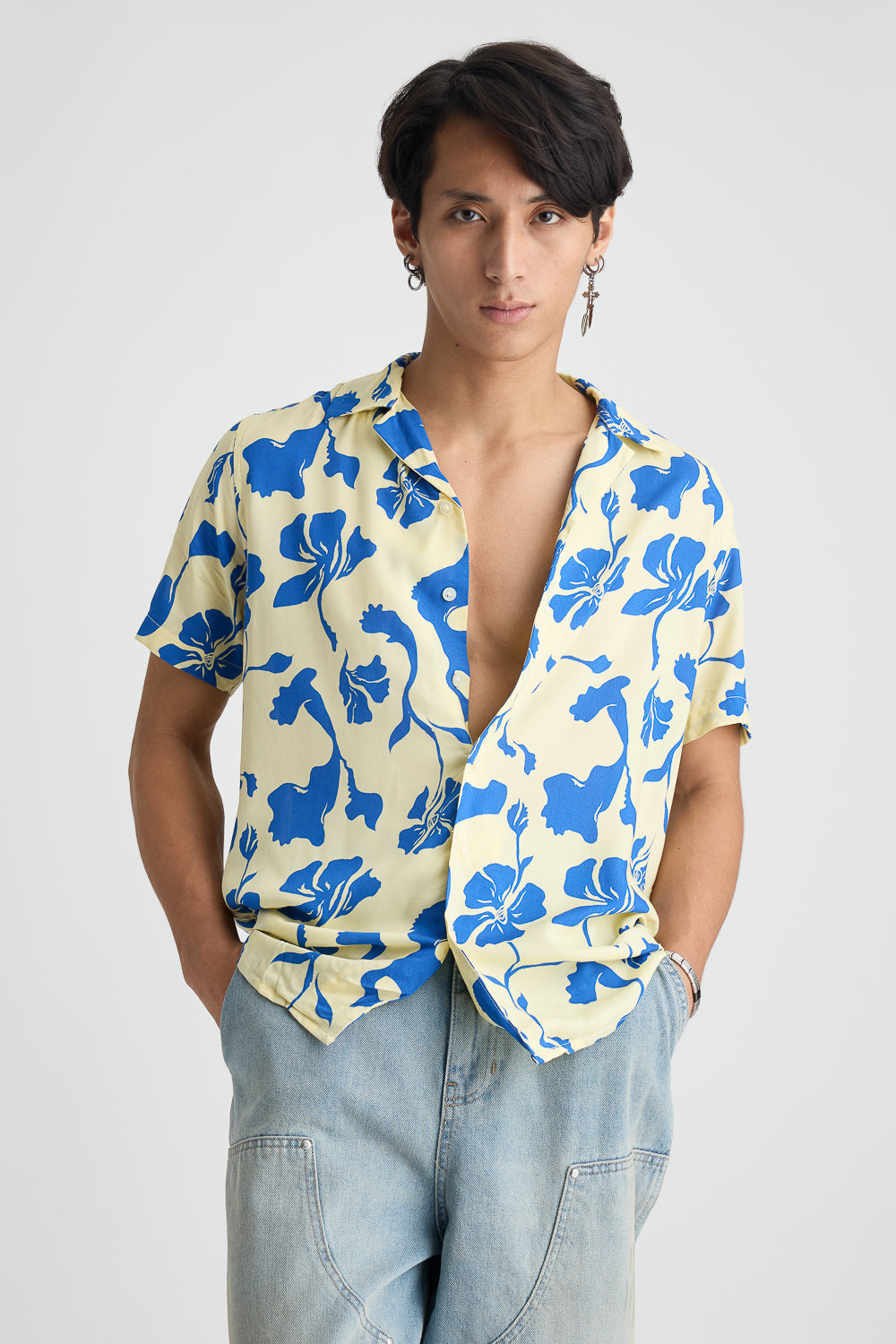 Men's Blue Print Viscose Shirt