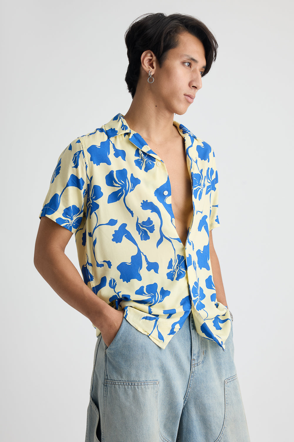 Men's Blue Print Viscose Shirt