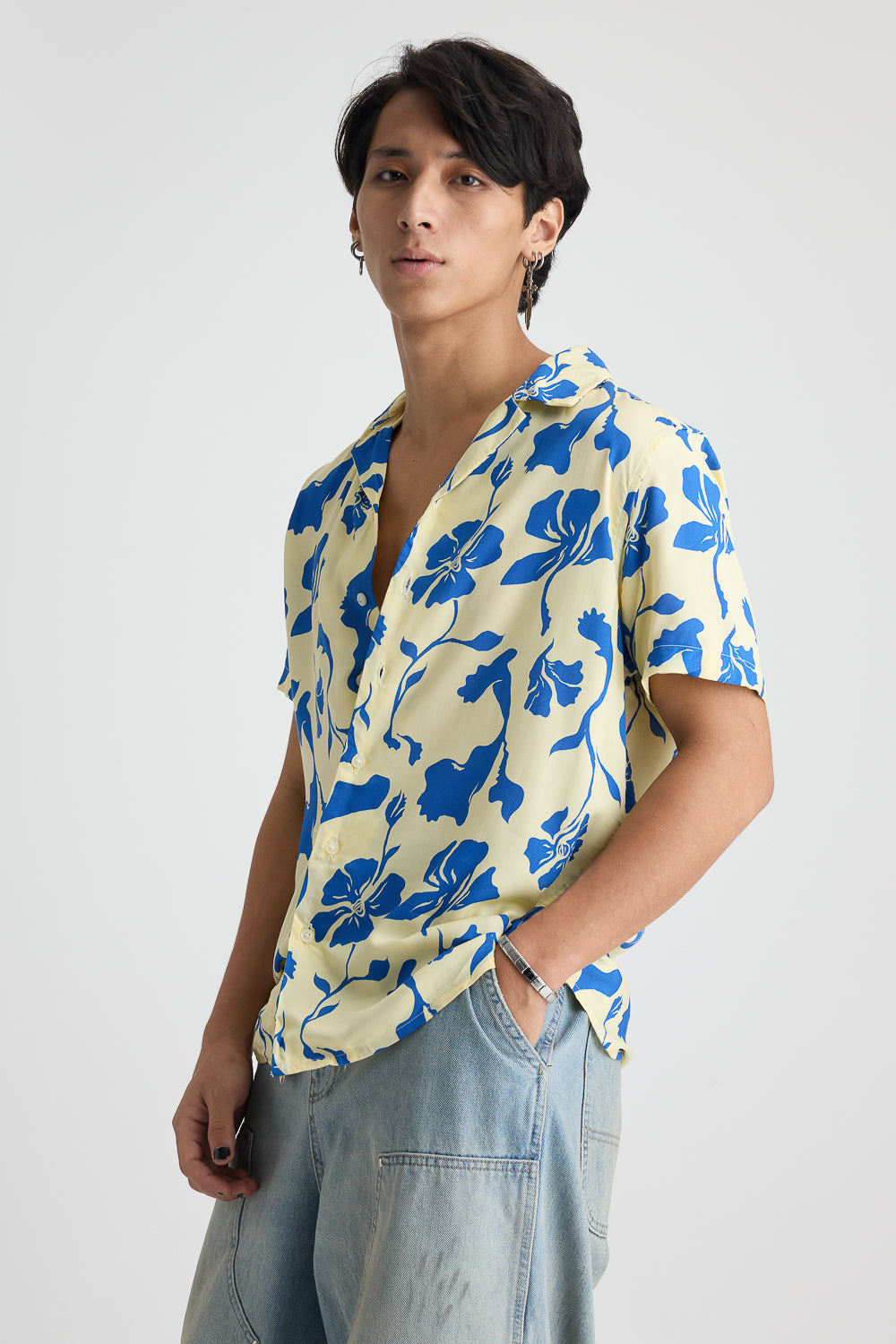 Men's Blue Print Viscose Shirt