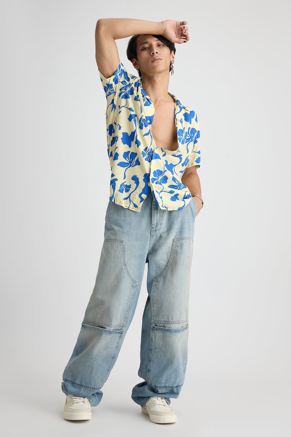 Men's Blue Print Viscose Shirt