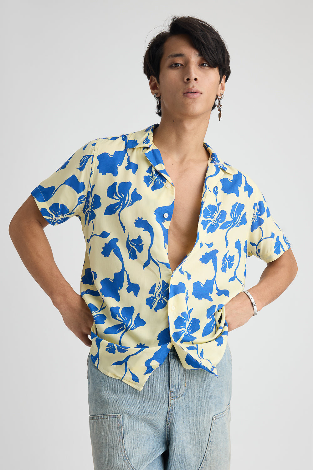 Men's Blue Print Viscose Shirt