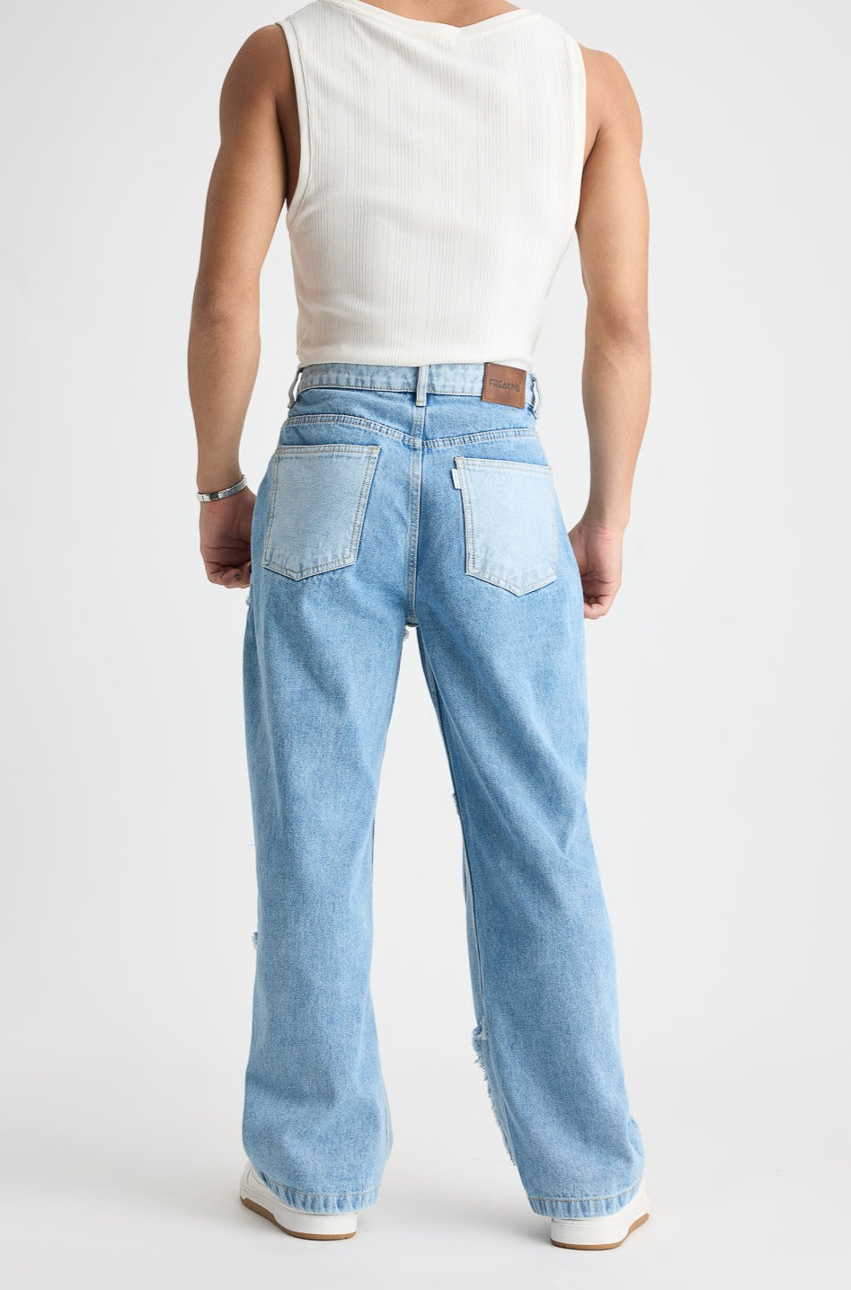Blue Patchwork Men's Straight Jeans