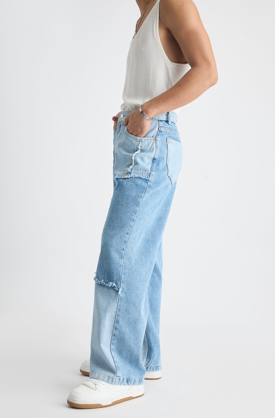 Blue Patchwork Men's Straight Jeans