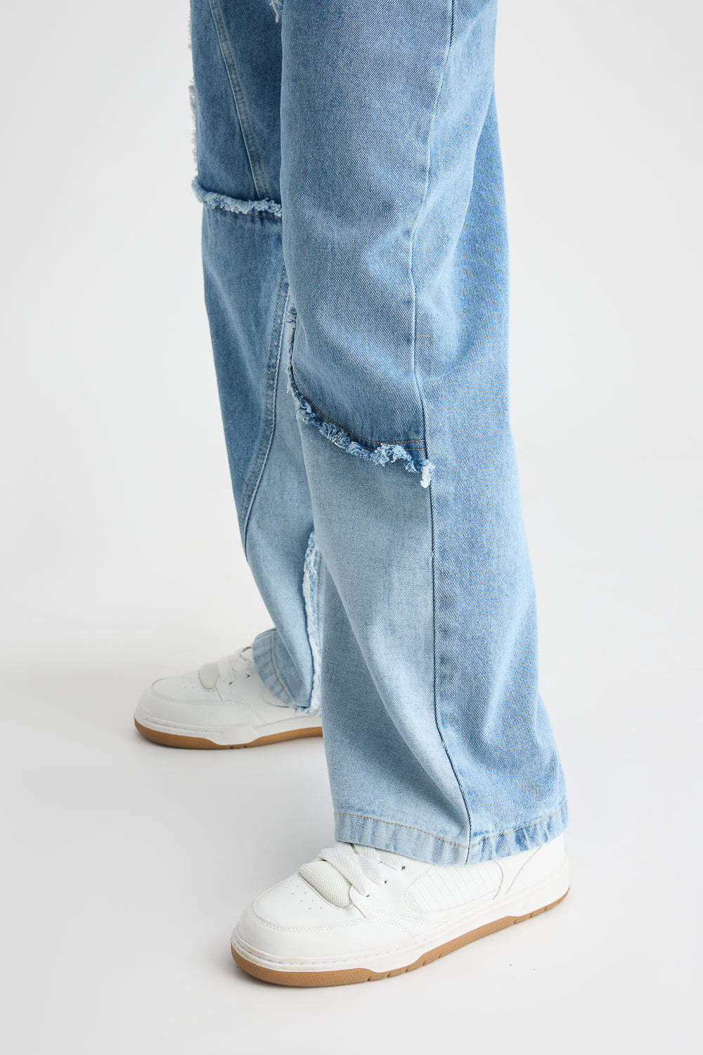 Blue Patchwork Men's Straight Jeans