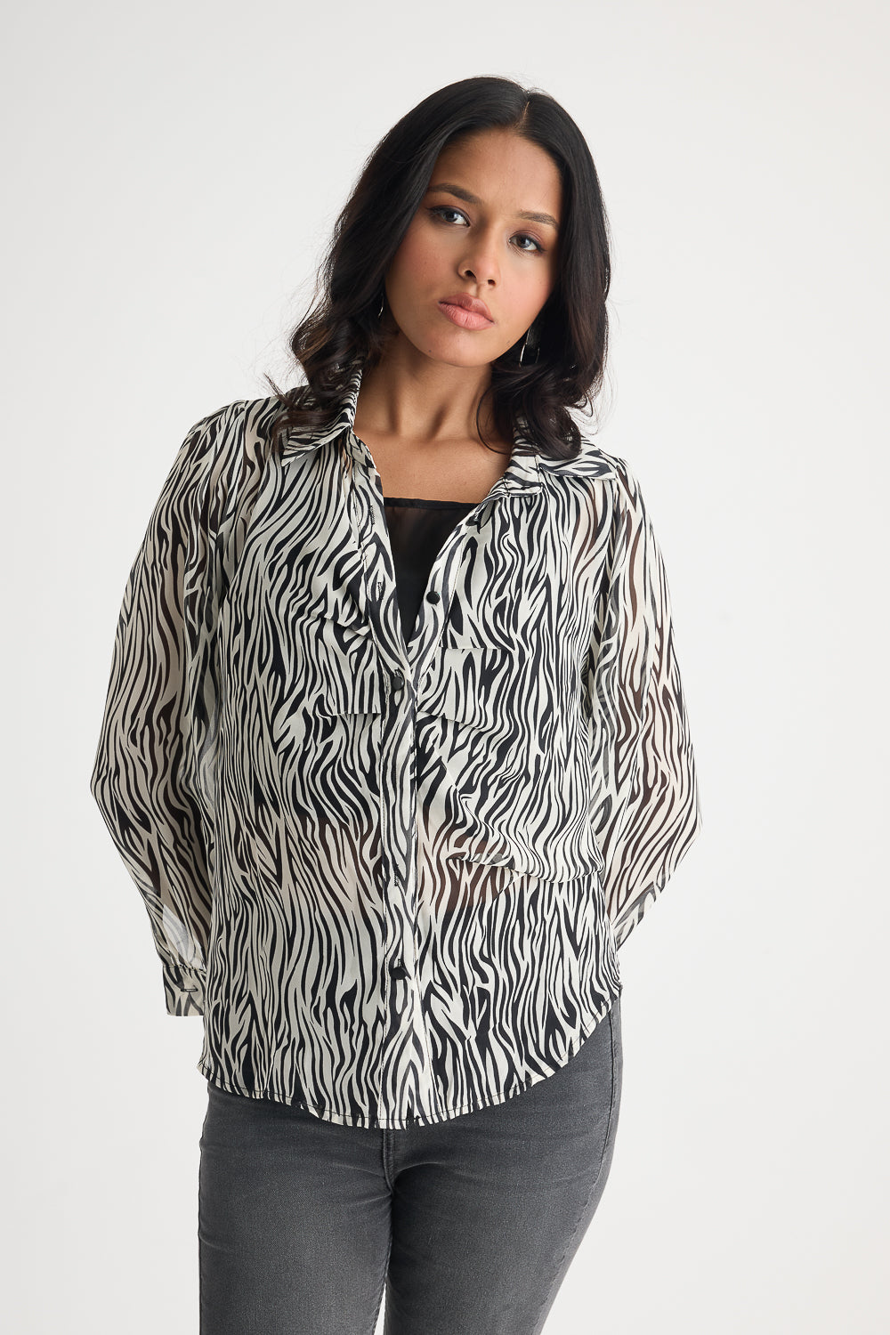Zebra Printed Sheer Shirt