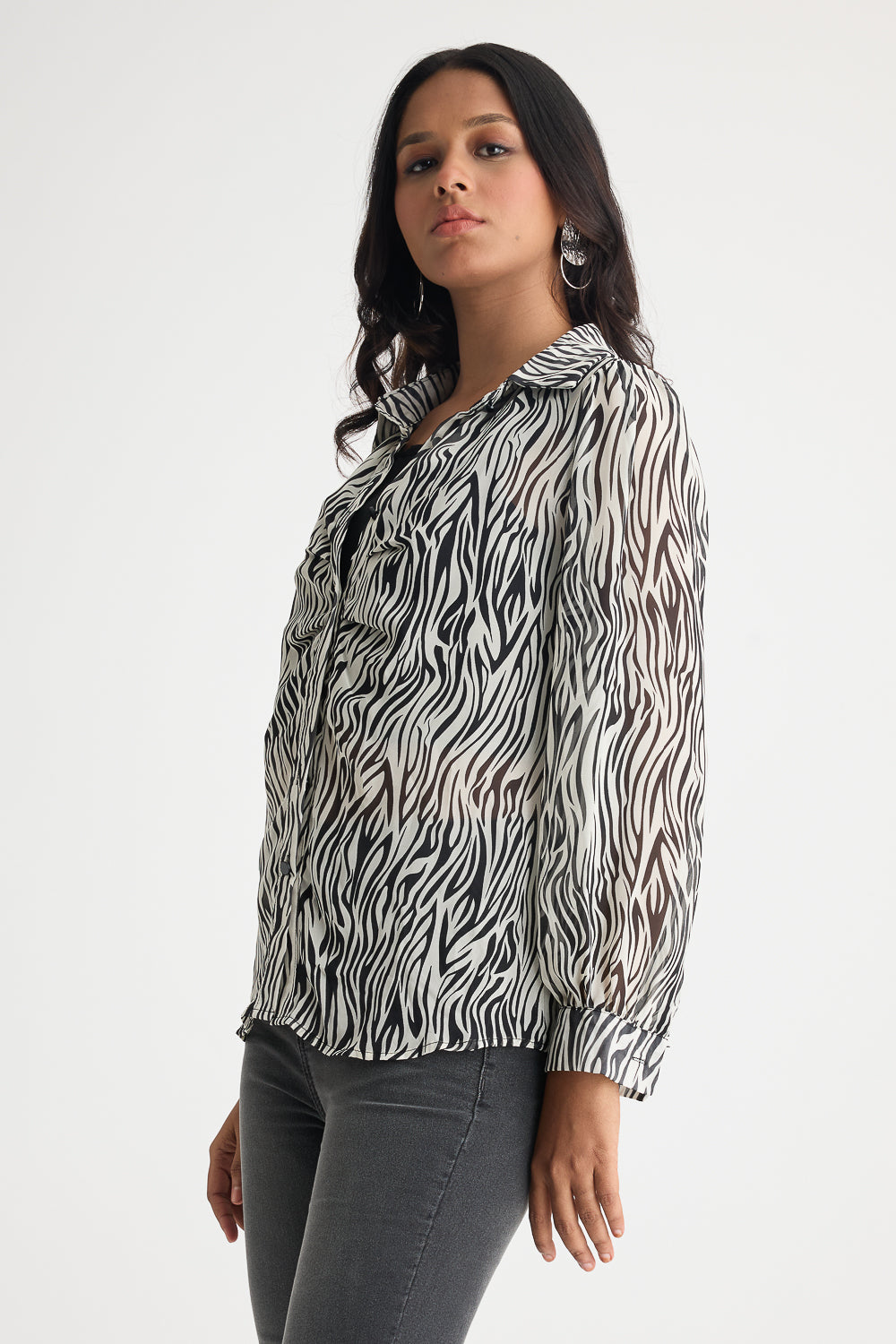 Zebra Printed Sheer Shirt