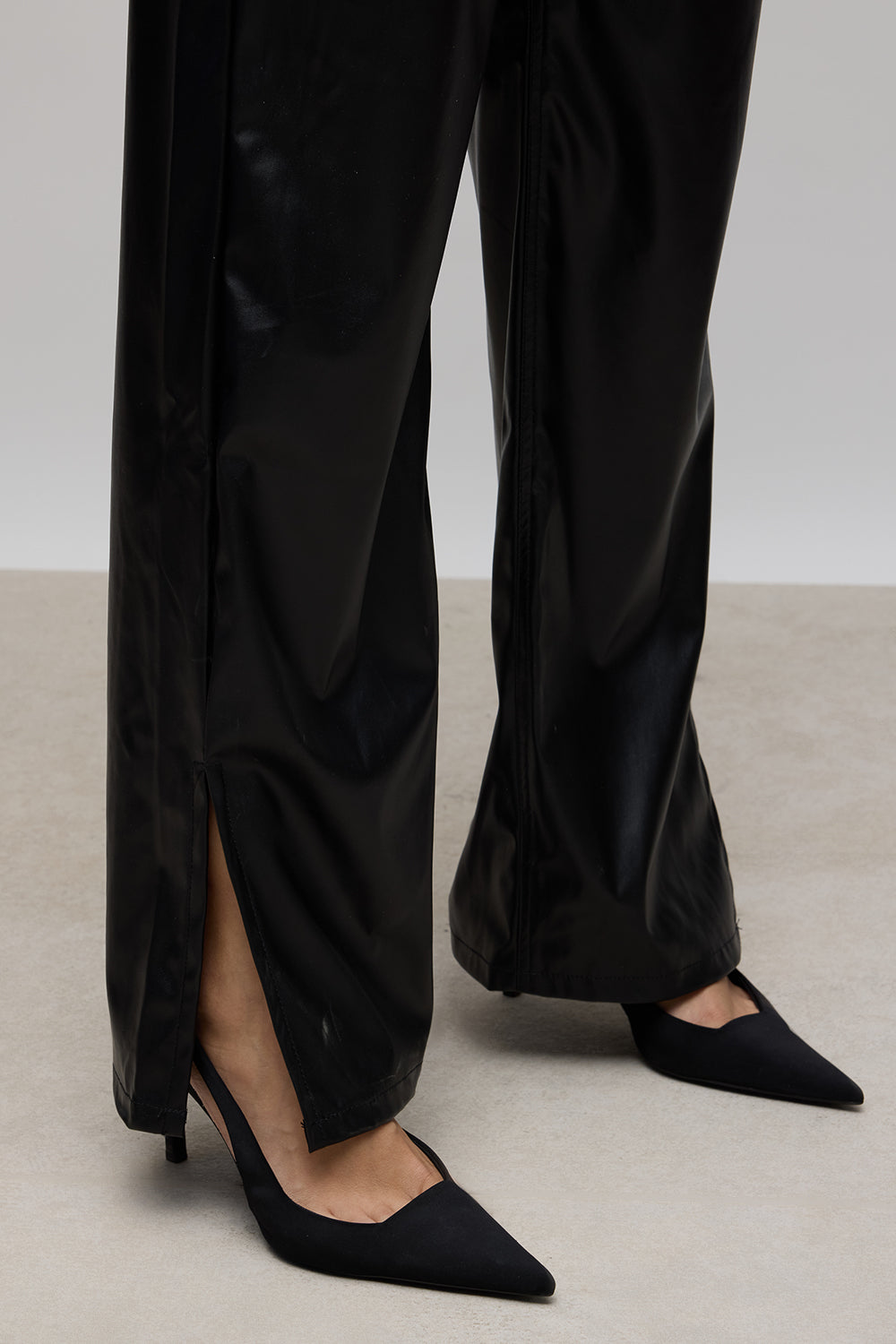 Black Side Slit Women's Straight Leather Pants