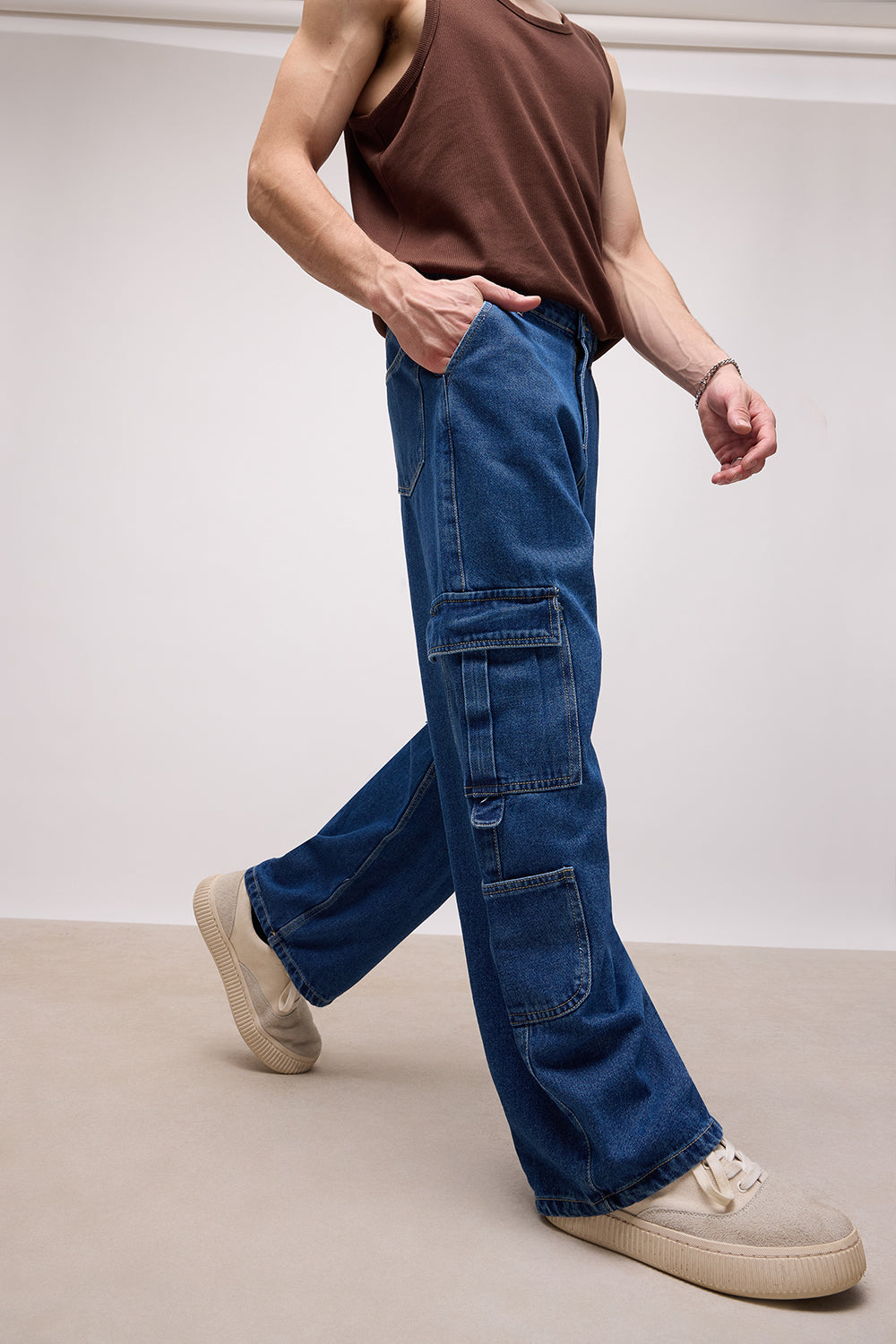 Indigo Blue Men's Baggy Cargo Jeans