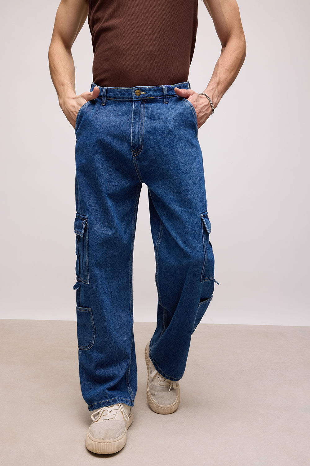 Indigo Blue Men's Baggy Cargo Jeans