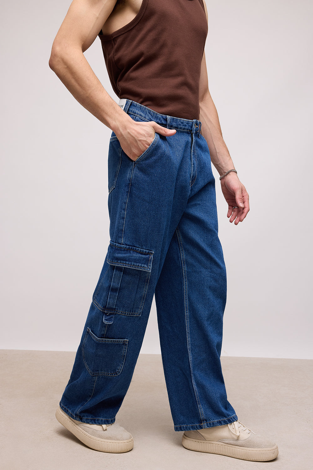 Indigo Blue Men's Baggy Cargo Jeans