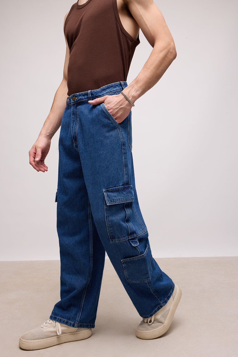 Indigo Blue Men's Baggy Cargo Jeans