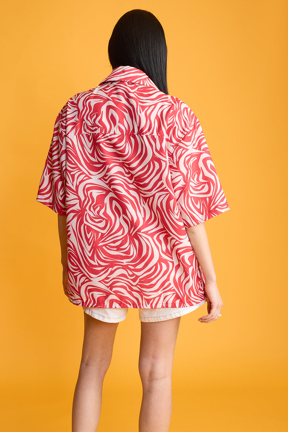Pink & Beige Zebra Printed Women's Resort Shirt