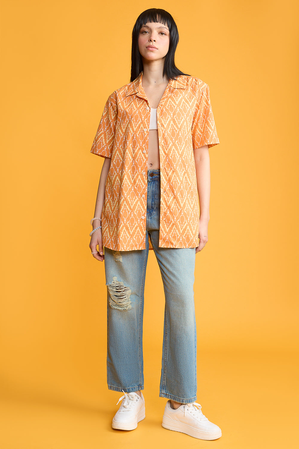 Orange Printed Women's Resort Shirt