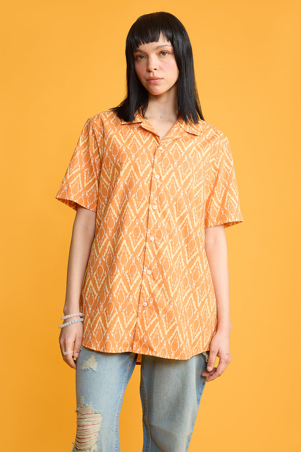 Orange Printed Women's Resort Shirt