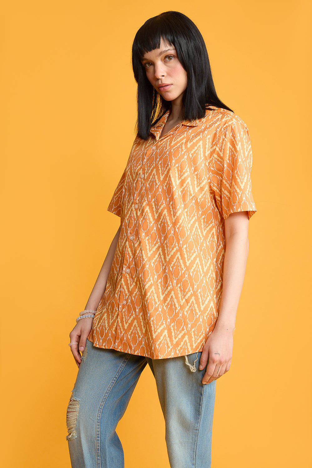 Orange Printed Women's Resort Shirt