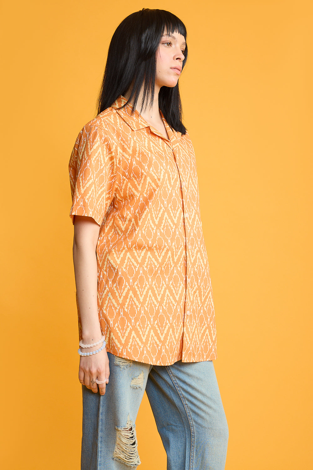 Orange Printed Women's Resort Shirt