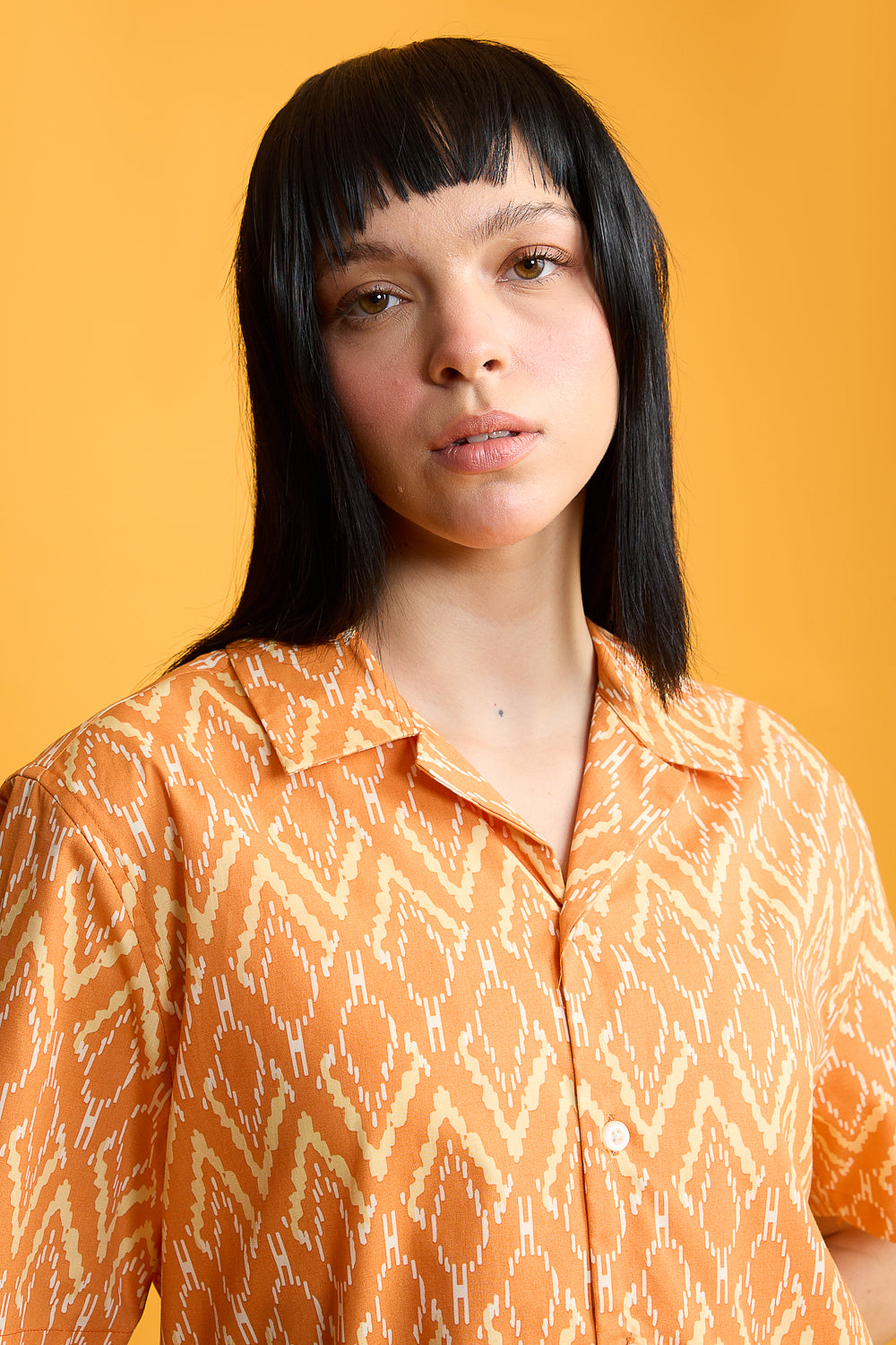 Orange Printed Women's Resort Shirt