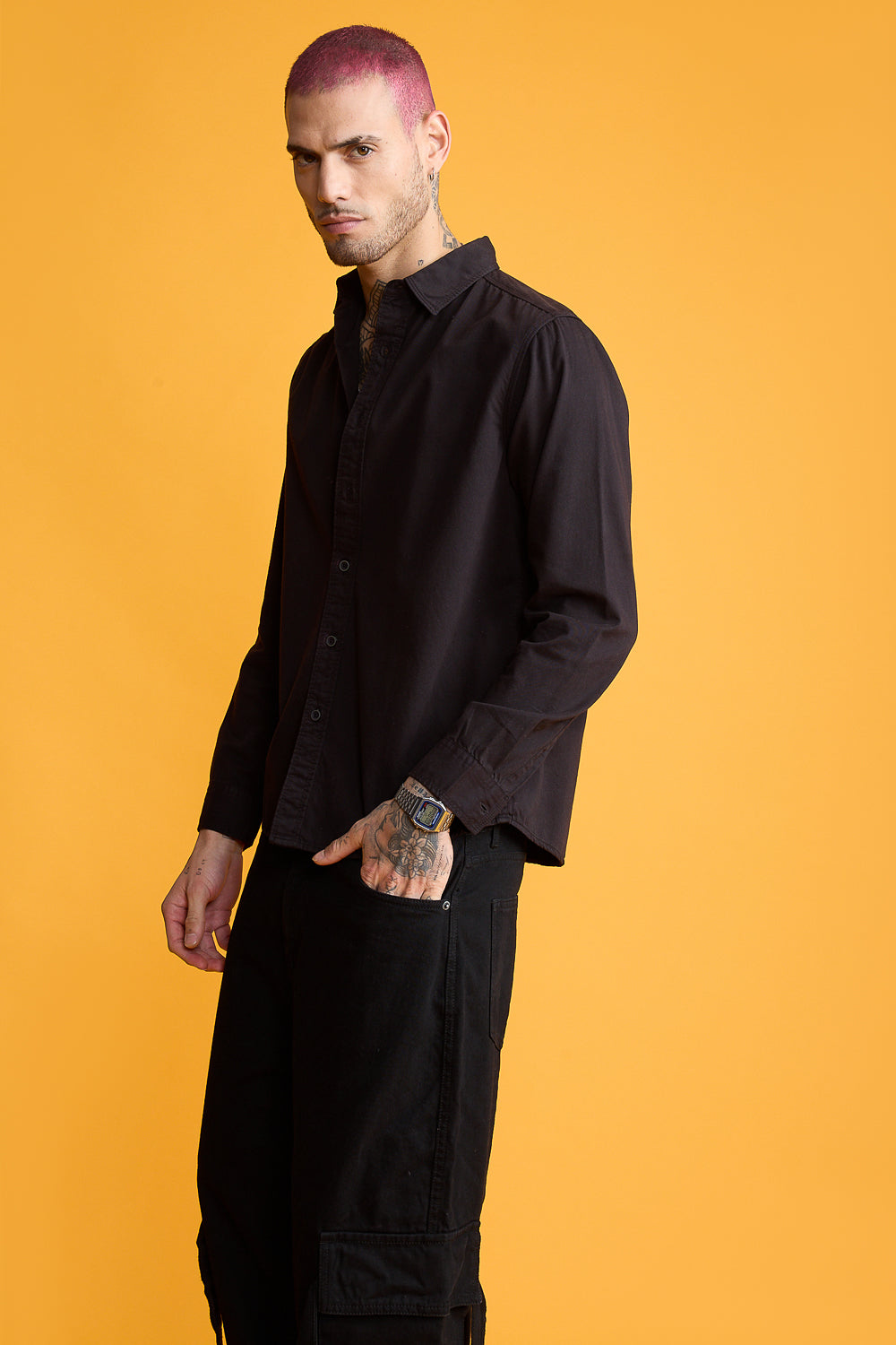 Easy Twill Black Men's Regular Fit Shirt